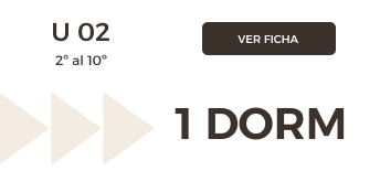 Distribución de departamento de 1 dormitorio en Edificio Bávaro, niveles 2 al 10.